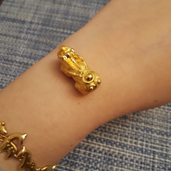 24K Pure Gold Double Pixiu 貔貅 Bracelet - Picture 9 of 13